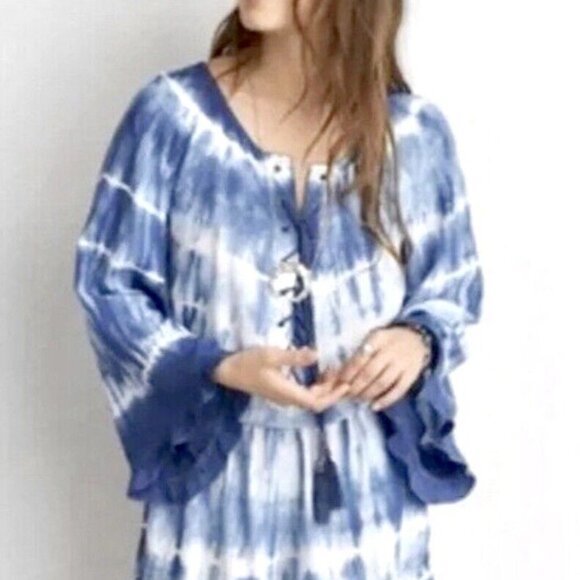 American Eagle Oversized Fit Tie Dye Womens M Long Bell Sleeve Lace Up Romper - Picture 2 of 13